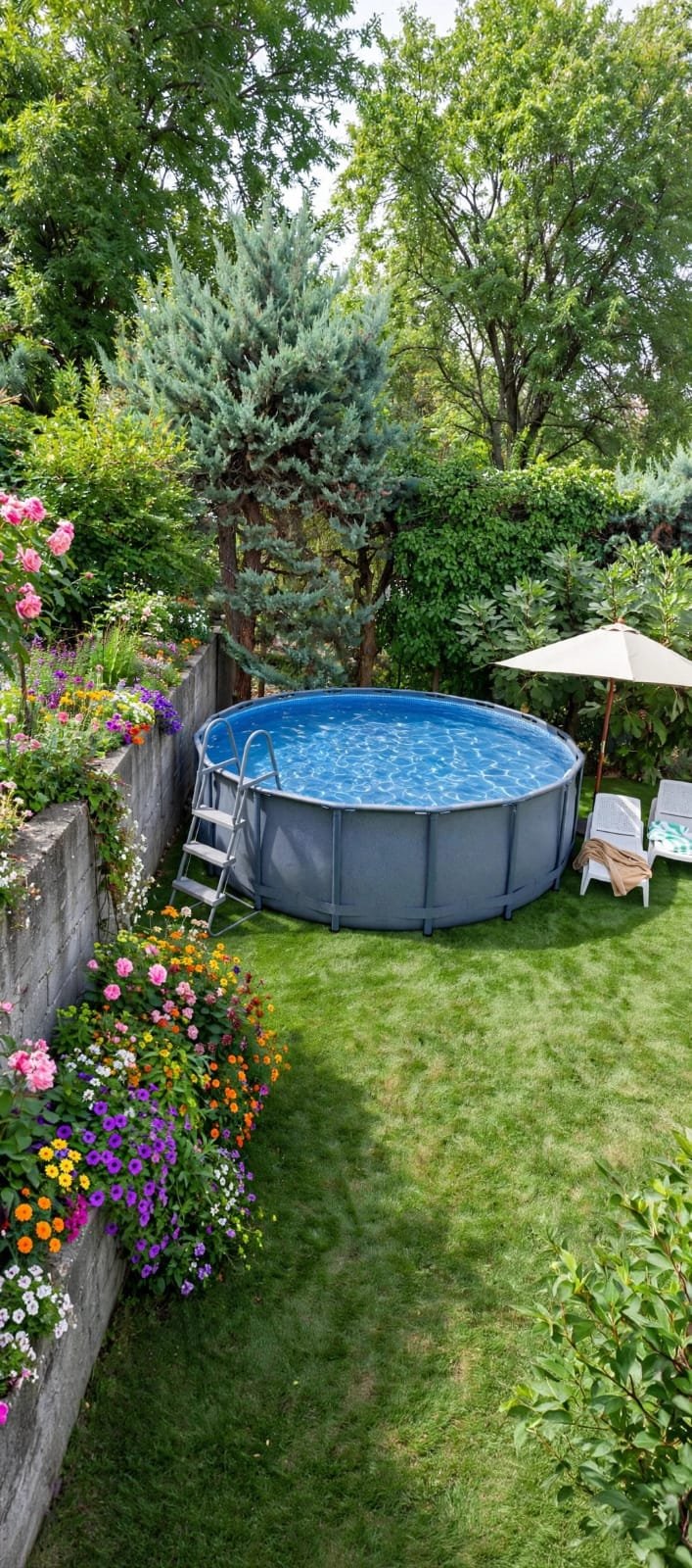 Piscina e giardino fiorito